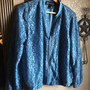 Colleen Lopez lace overlay zippered blue jacket